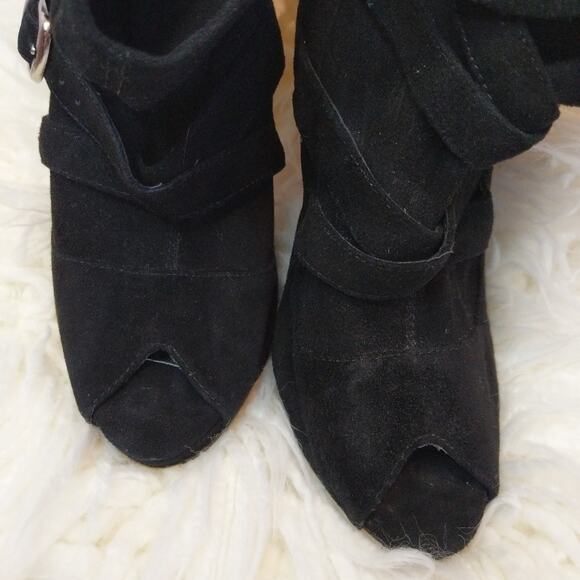 Black Suede Peep toe Bootie - Picture 3 of 6